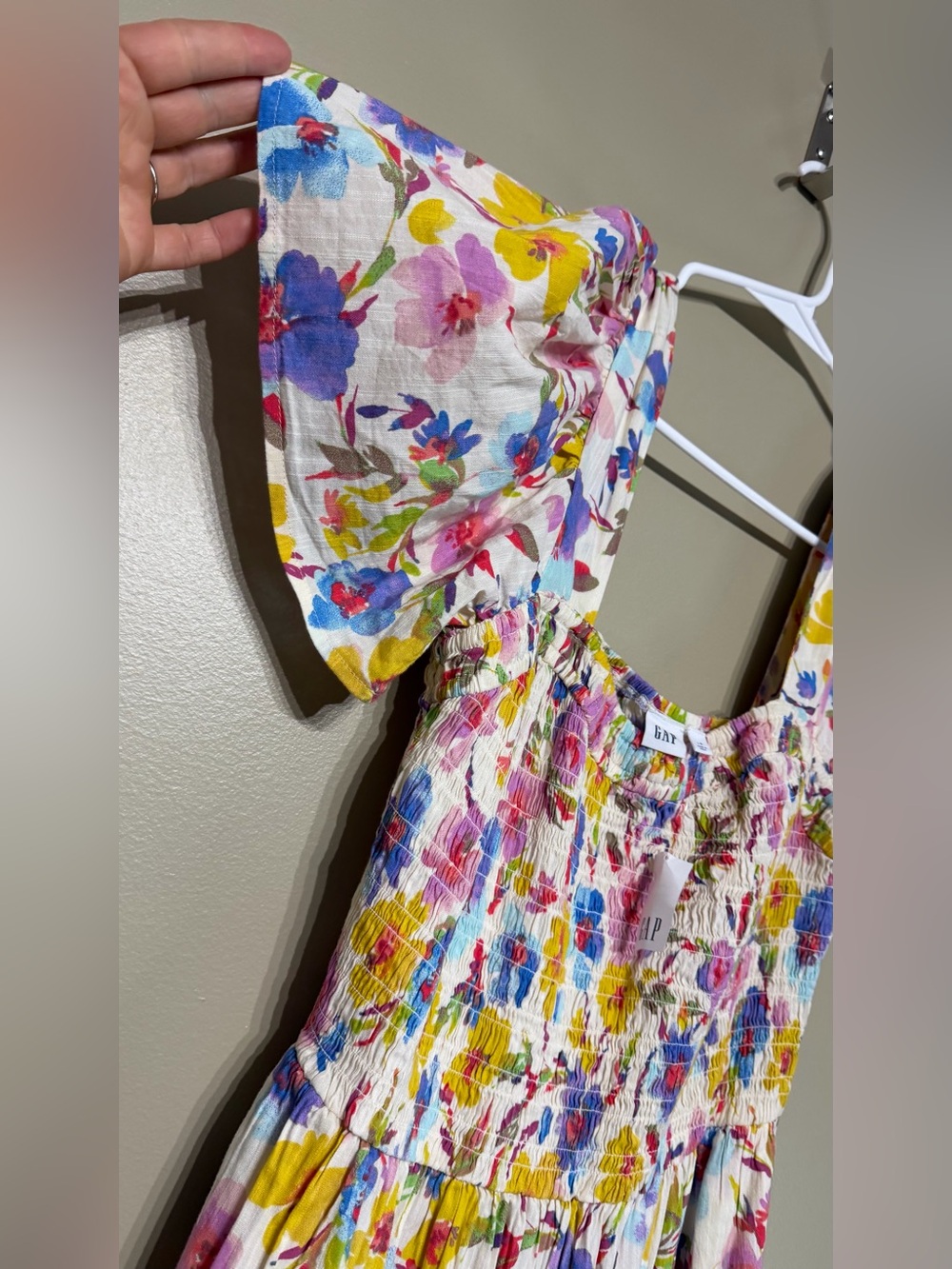 NWT GAP Print Smocked Puff Sleeve Midi Dress - Picture 6 of 13